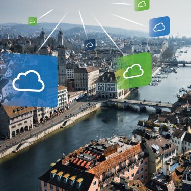 La ville de Zurich avec des icônes multicloud